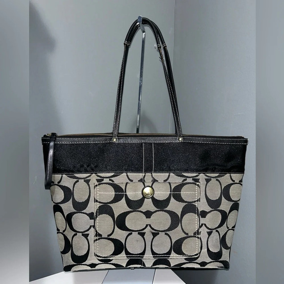 Coach Handbags - Coach Black & Gray Signature CC Tote Bag